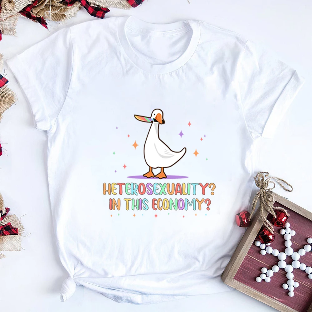 

Heterosexuality in This Economy Shirt Funny Goose Pride Shirt LGBTQ Lesbian Tees Pride Peace Proud Ally Shirts 90s Y2k Retro Top