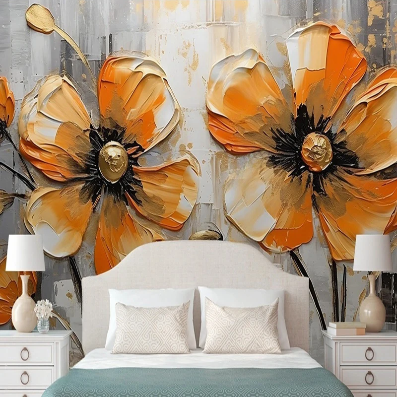 MU7138 Custom Photo Mural Oil Painted Graffiti Art Rose Flower Painting Wallpaper Home Decor Wall Covering Background 3D