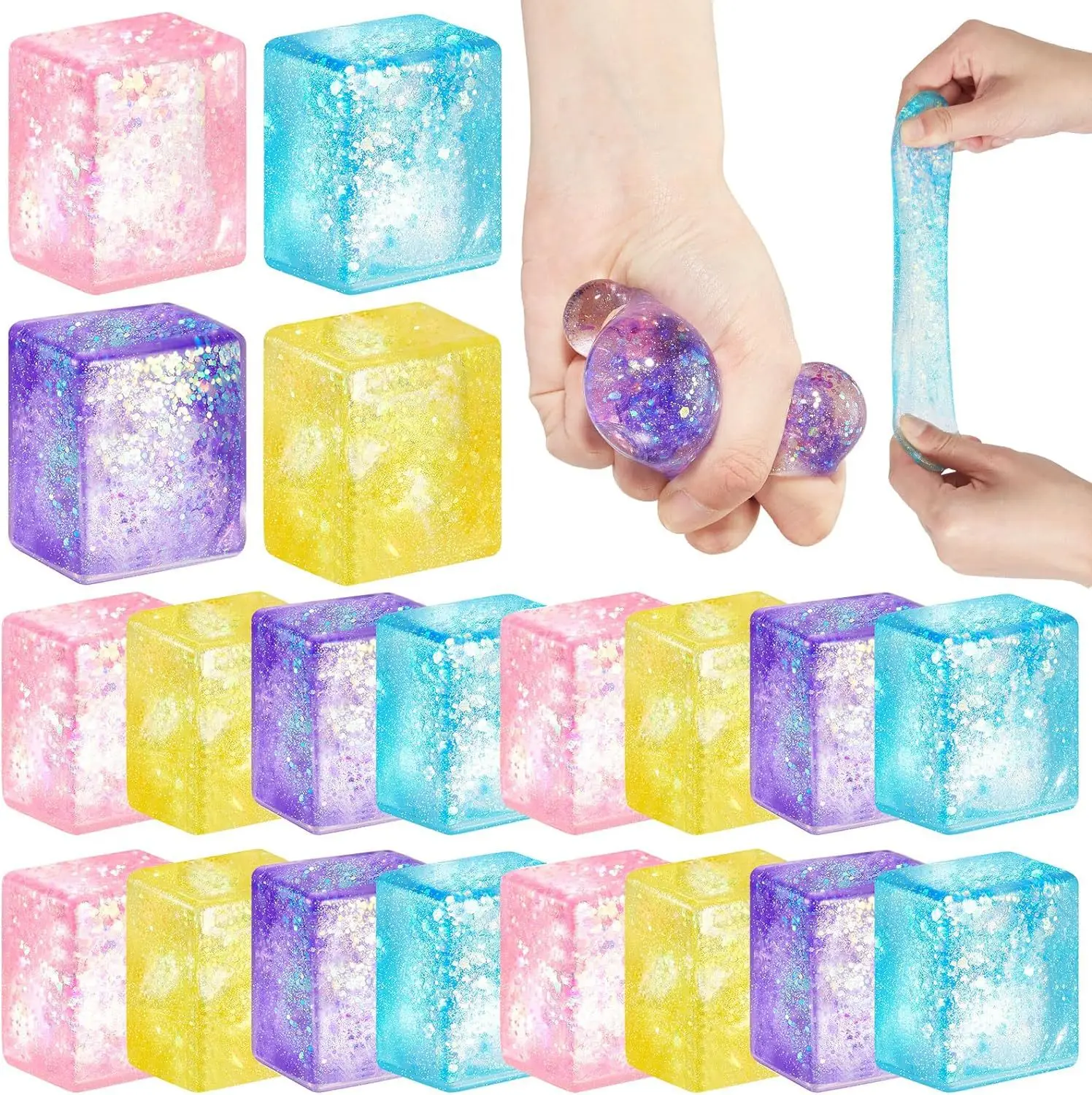 12Pcs Sugar Ball Squishy for Kids and Adults Glitter Stress Relief Cube Fidget Toys Strength Squeeze Party Favors for Kids Gift