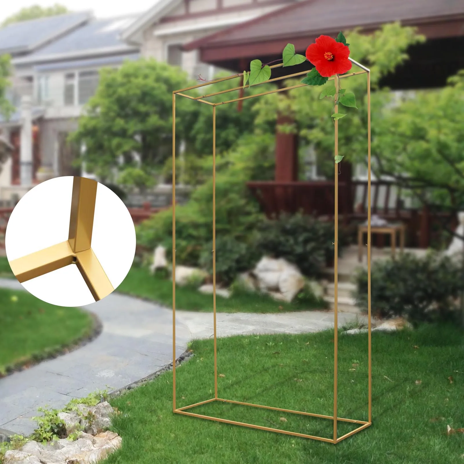 

1.6M×2.8M Decorative Wedding Square Arch Backdrop Stand w/Base Double-Tube Photo Booth Background for Party Garden Outdoor Decor
