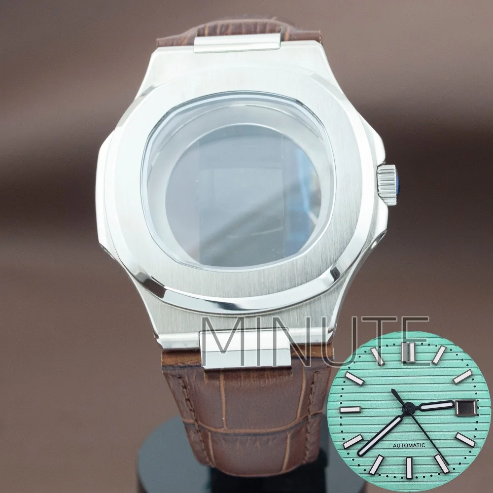

41mm Square Watch Case Leather Watchband Parts Sapphire Glass for Mod Nautilus Seiko Nh35 Nh36 NH38 Movement Dial Waterproof