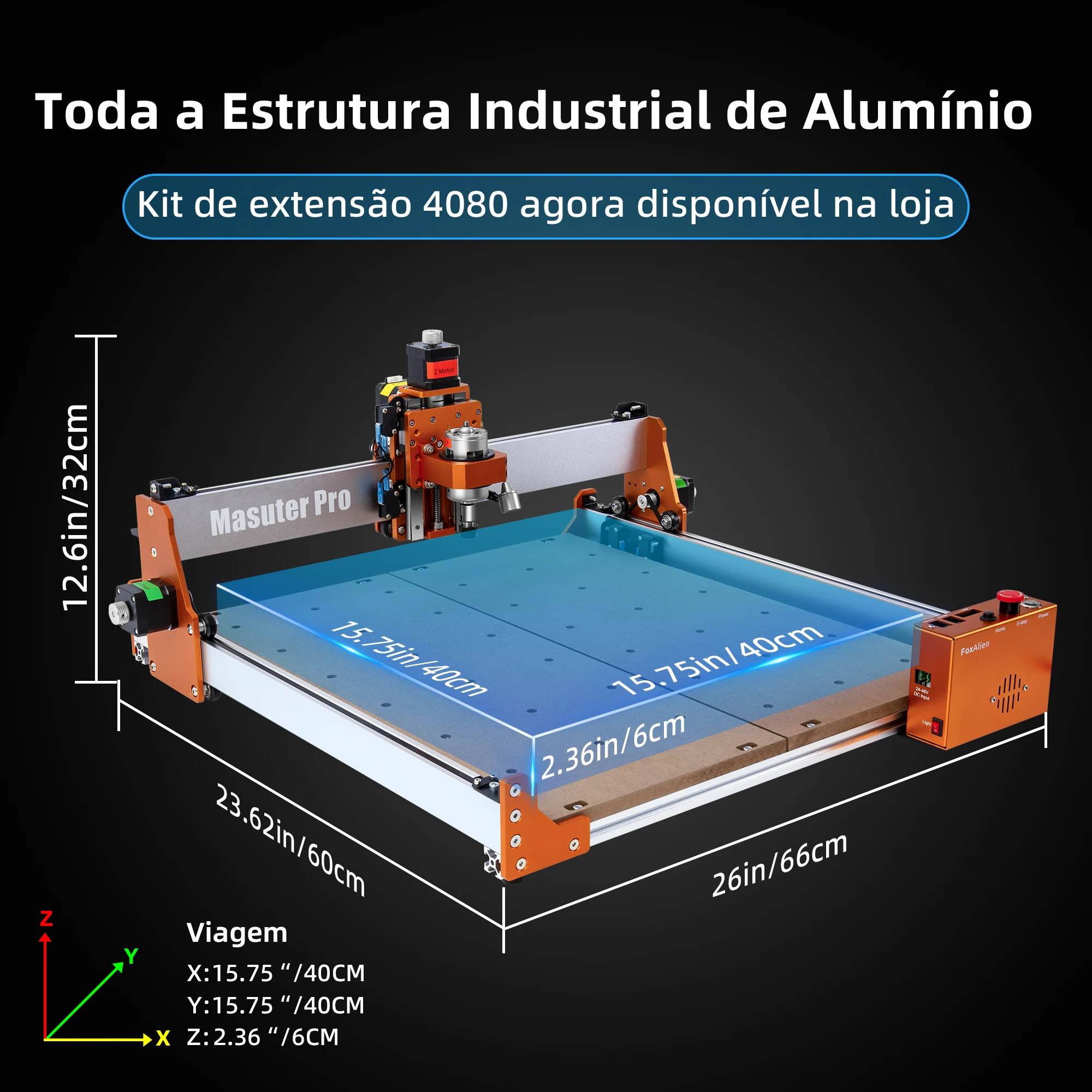 FoxAlien CNC Router Máquina Masuter Pro, All Metal Frame Linear Rails Drive para Madeira Alumínio Escultura Corte Fresagem Tupia