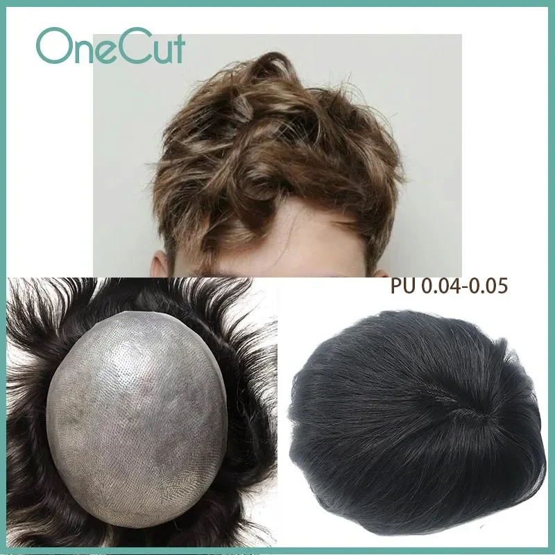 

Men's Capillary Prothesis 0.04-0.05mm Thin PU Men Toupee Hairpieces V-Loop Breathable Remy Human Hair Replacement System Unit