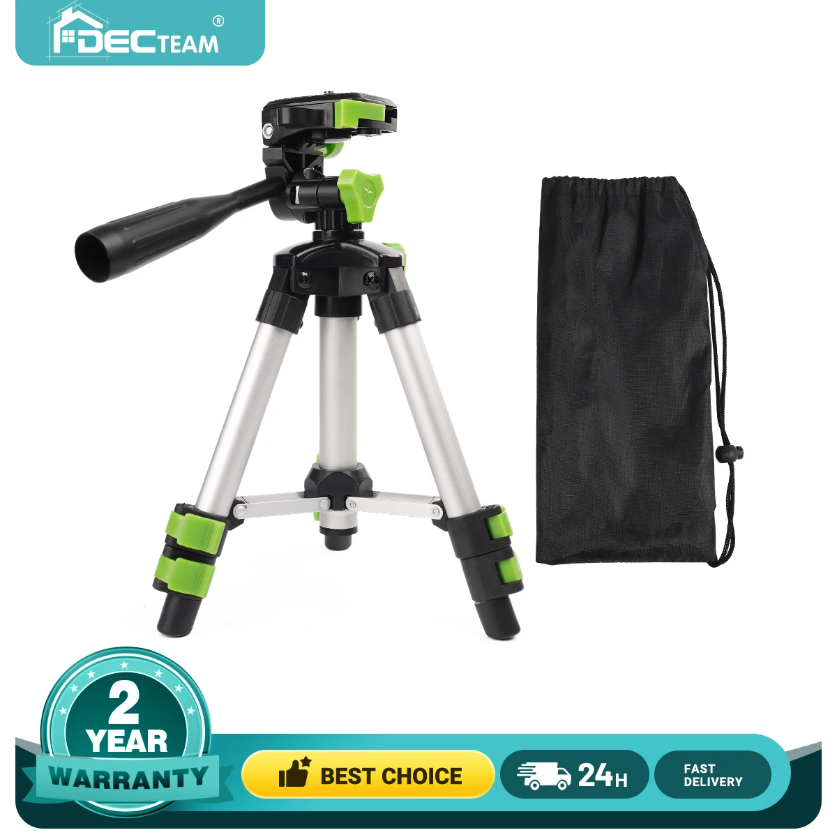 Decteam 0.5M/1.64Ft Tripod For Laser Level,Phone, Camera,Aluminum Stand Base With 1/4''-20 Screw Mount Pan Construction Tool