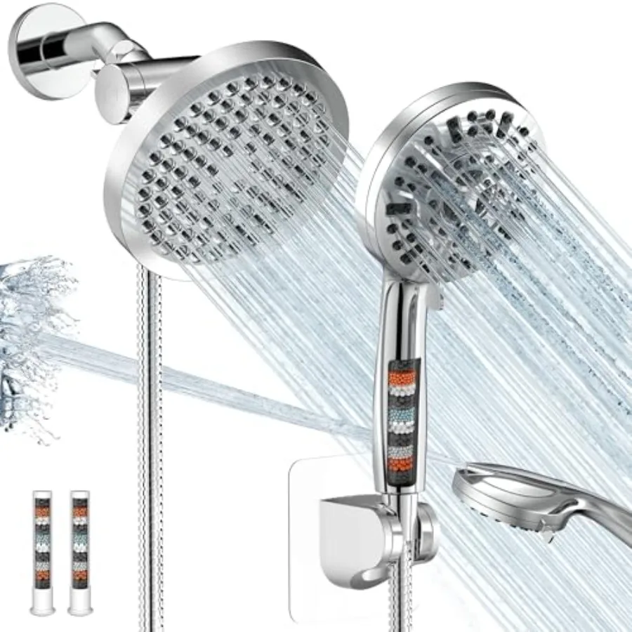 

Shower Head with Handheld Spray Combo, High Pressure Dual Double Rain Shower Head with Handheld 10-Mode 78" Hose