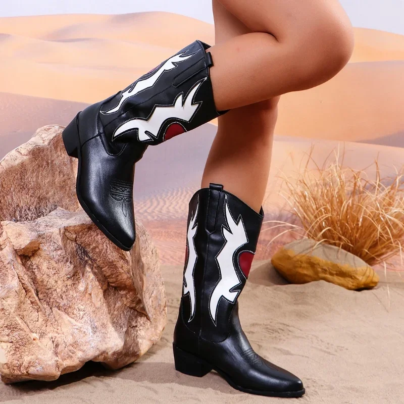 Gladiator Print Random Woman Long Boots Winter New Chelsea Trend Shoes Mid-calf Leather Pointed Toe Designer Women Western Botas