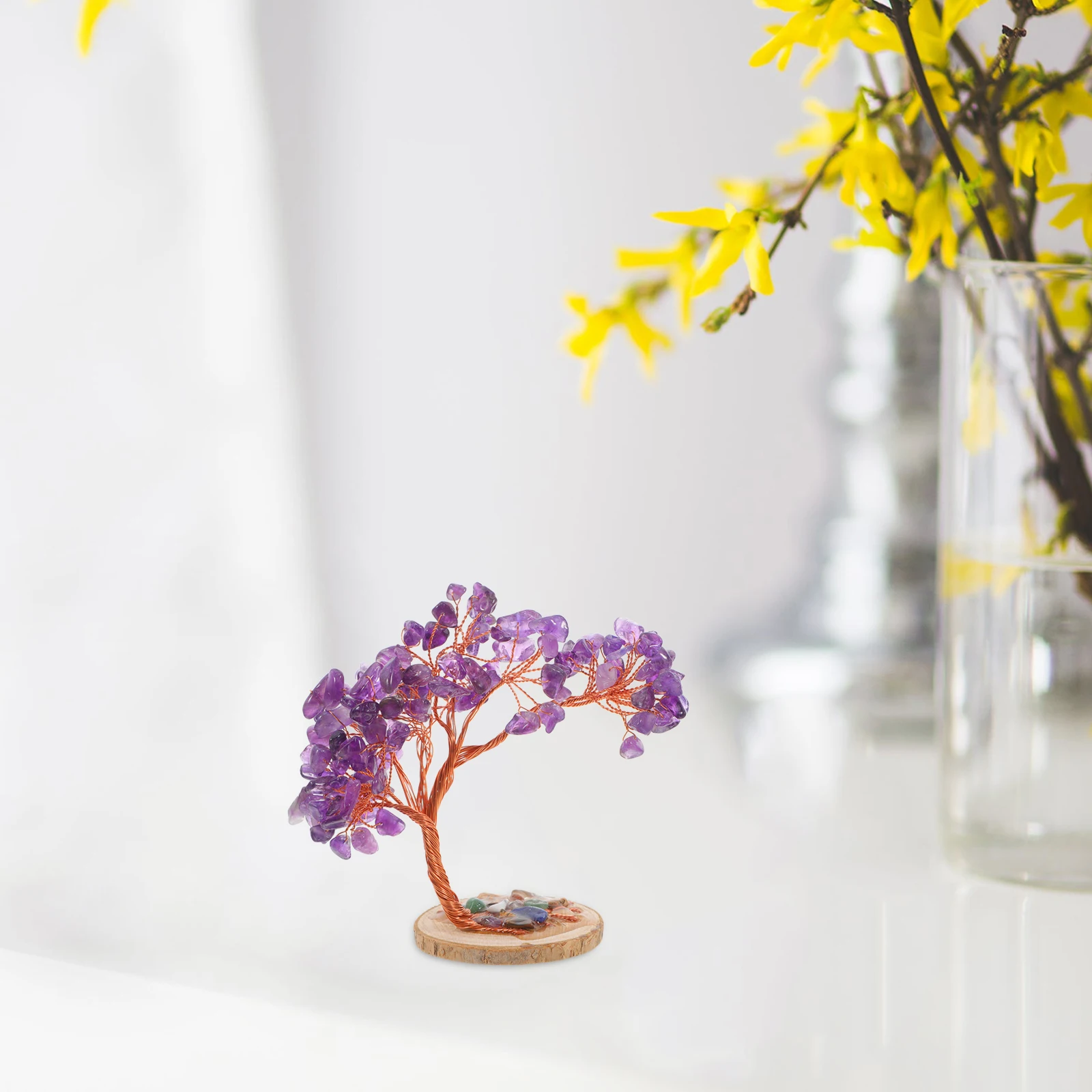 1pcs Natural Purple Amethyst Crystal Tree Feng Shui Gemstone Healing Stones Decor Mini Bonsai Money Tree For Home Office Desktop