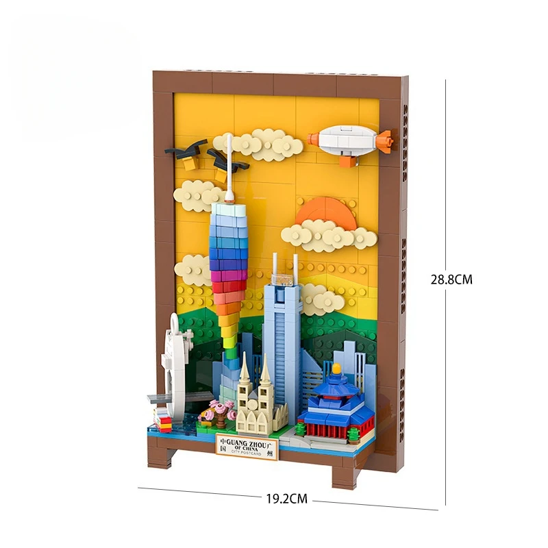 Bloques de construcción de postales de ciudad de China Guangzhou, pintura artística para colgar en la pared, juguete de ensamblaje de partículas pequeñas, decoración del hogar, 596 Uds., 49220