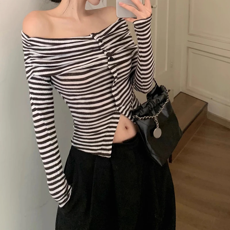 

Elegant Sweater Women Korean Style Off Shoulder Knitted Female Jumper Vintage Autumn New Harajuku Fashion Pullover Tops