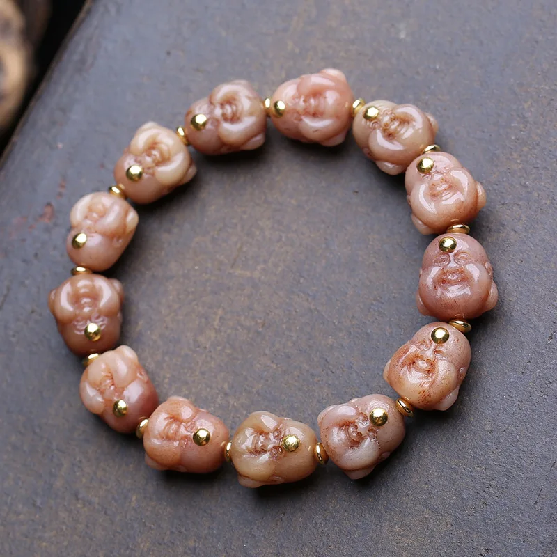 Natural Maitreya Buddha , Single Strand, Full-Grain Bone Beads, Tibetan Style Plain Bracelet