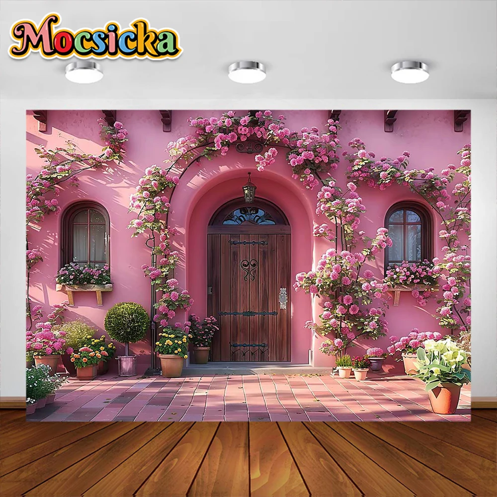 Spring Arch Fotografia Fundo, Rosa Casa Flores Decorações Do Partido, Kids Portrait Photo Backdrops, Photo Studio Props