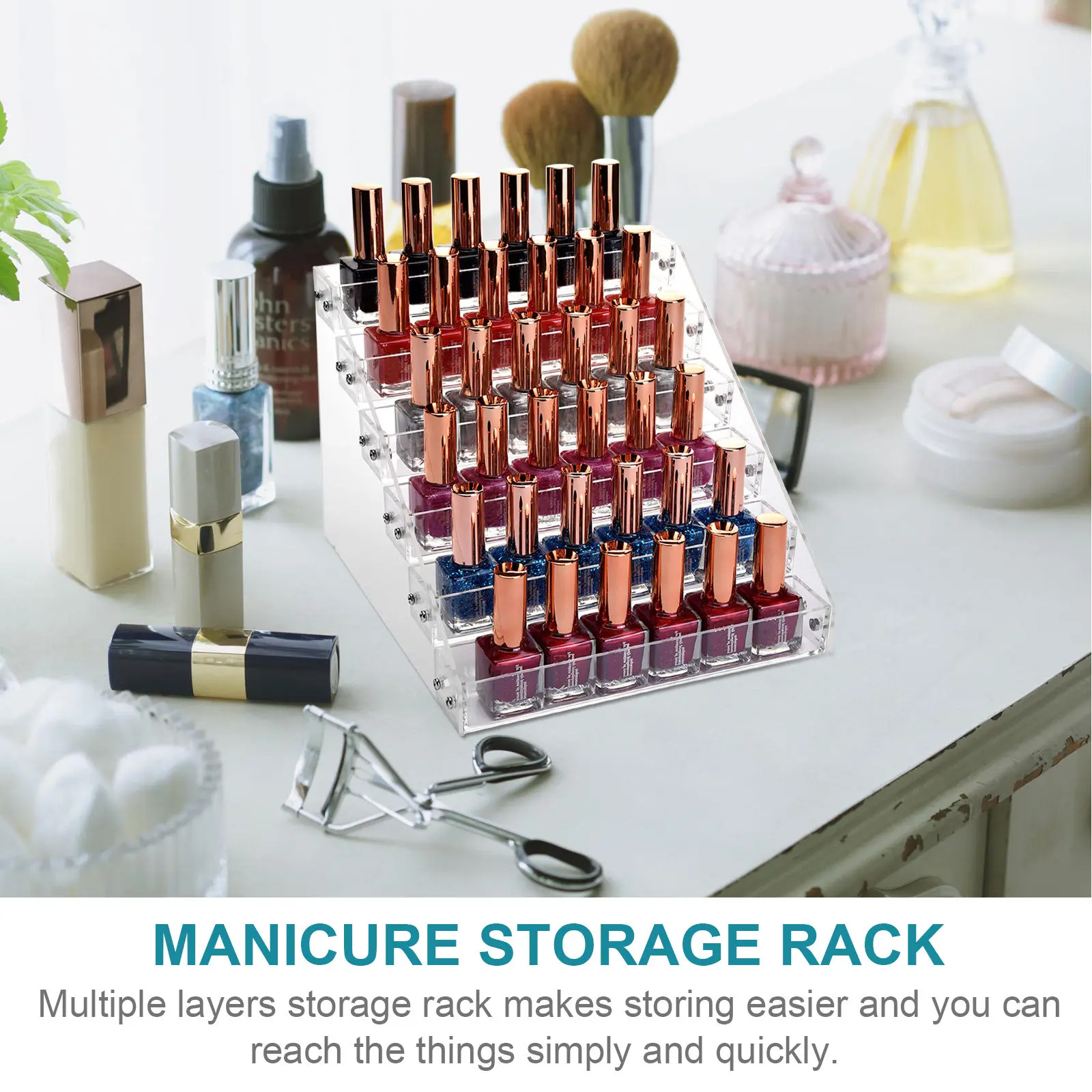 

1 шт. Прозрачный акриловый органайзер для маникюрных инструментов, стильная многоуровневая подставка для лаков, помад и косметических принадлежностей, современный дизайн
