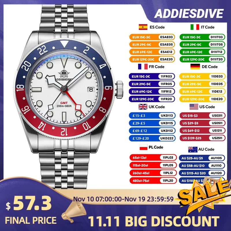 

ADDIESDIVE Luminous Quartz Watches for Men Bubble Mirror Glass 200m Waterproof Diving Watch Business Sports Calendar Wristwatch