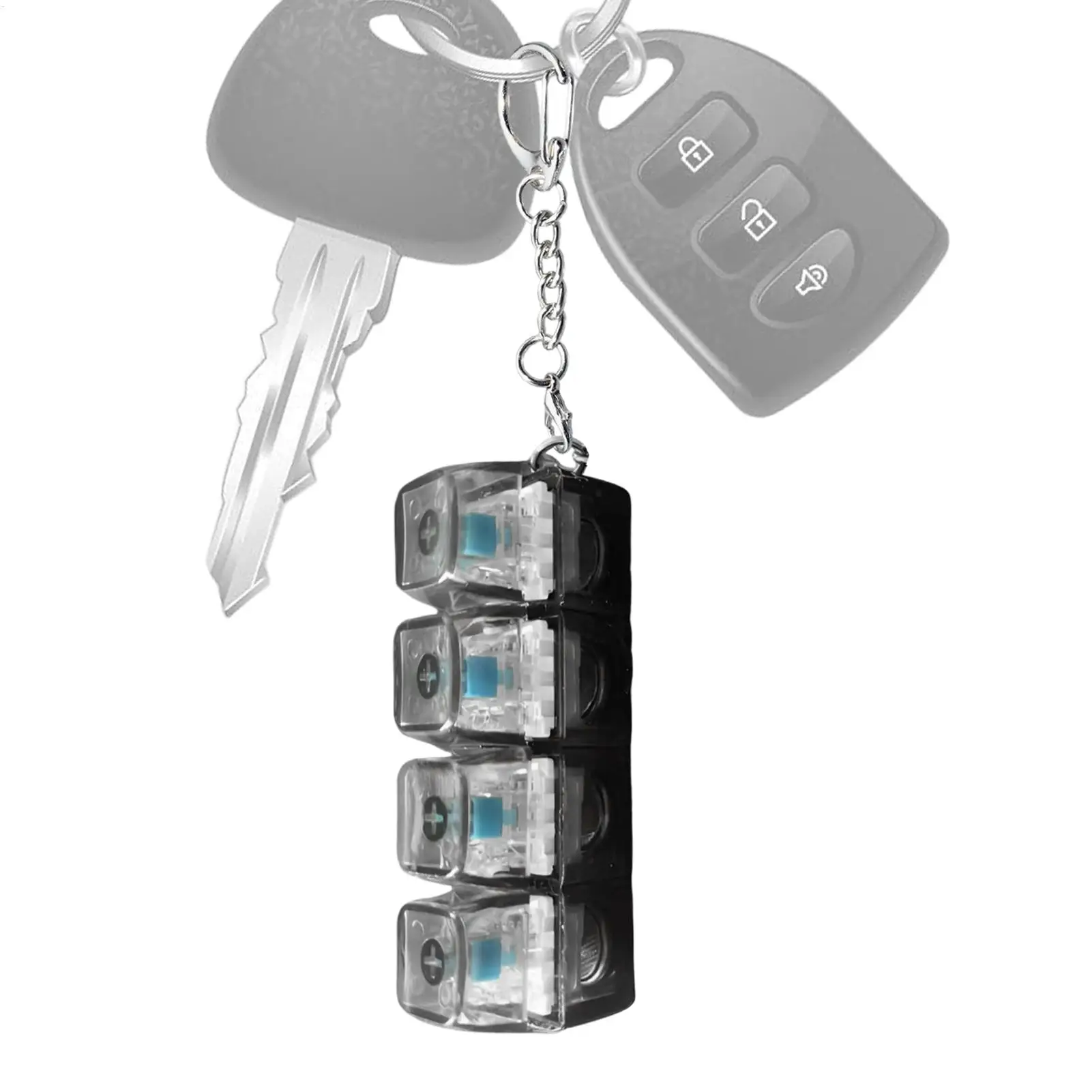 4 Keys Finger Keyboard Keycap Stress Relief Fidget Toy Keychain Light Up LED Keyboard Keychain Fidget Gadget for Adult Kid