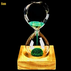 Wood Glass + Iron Powder Sand Flowering Magnetic Hourglass with Packaging Hourglasses 13.5X5.5cm Wooden Seat Gift Presents