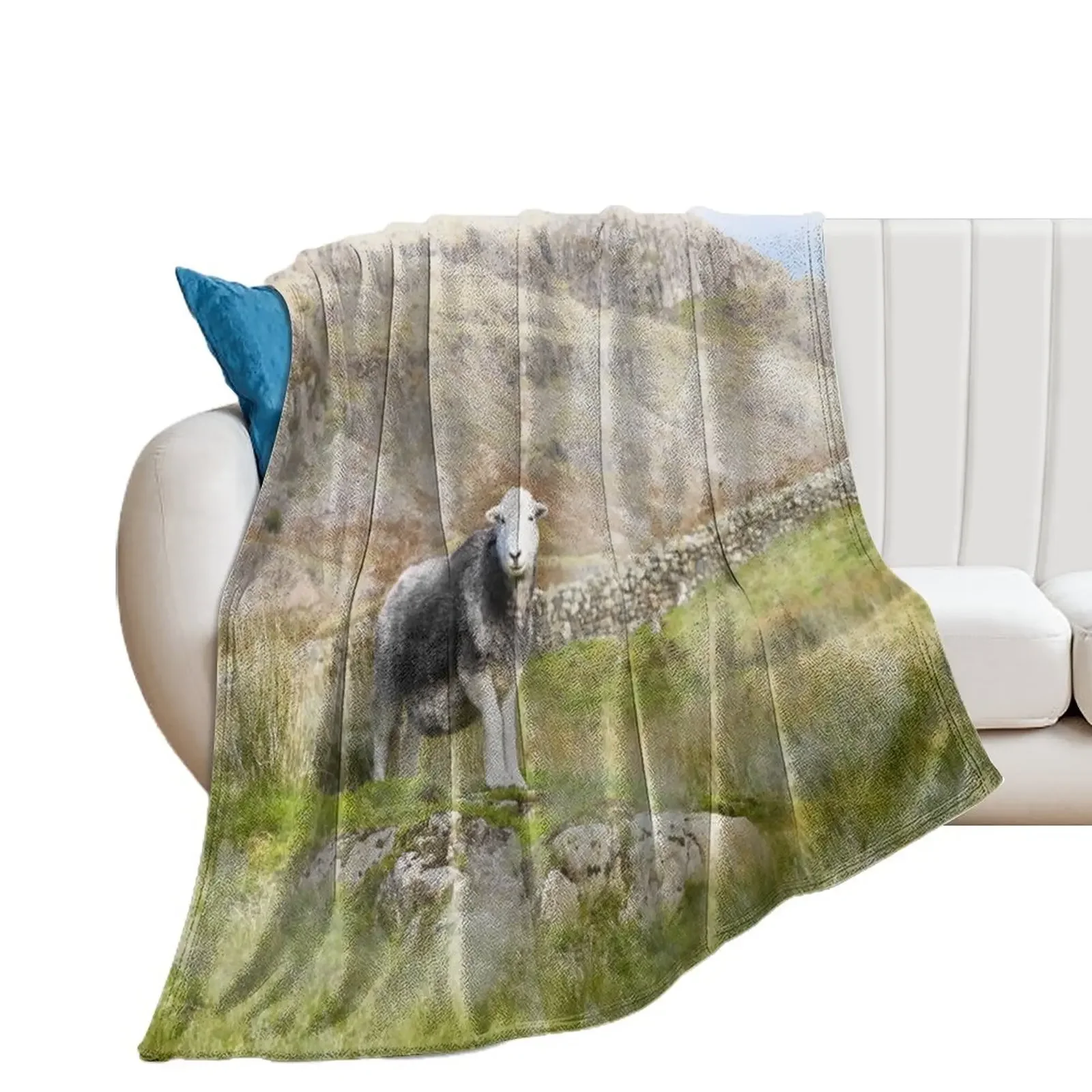 Herdwick Sheep Landscape Watercolour Photograph Throw Blanket Large Quilt Blankets