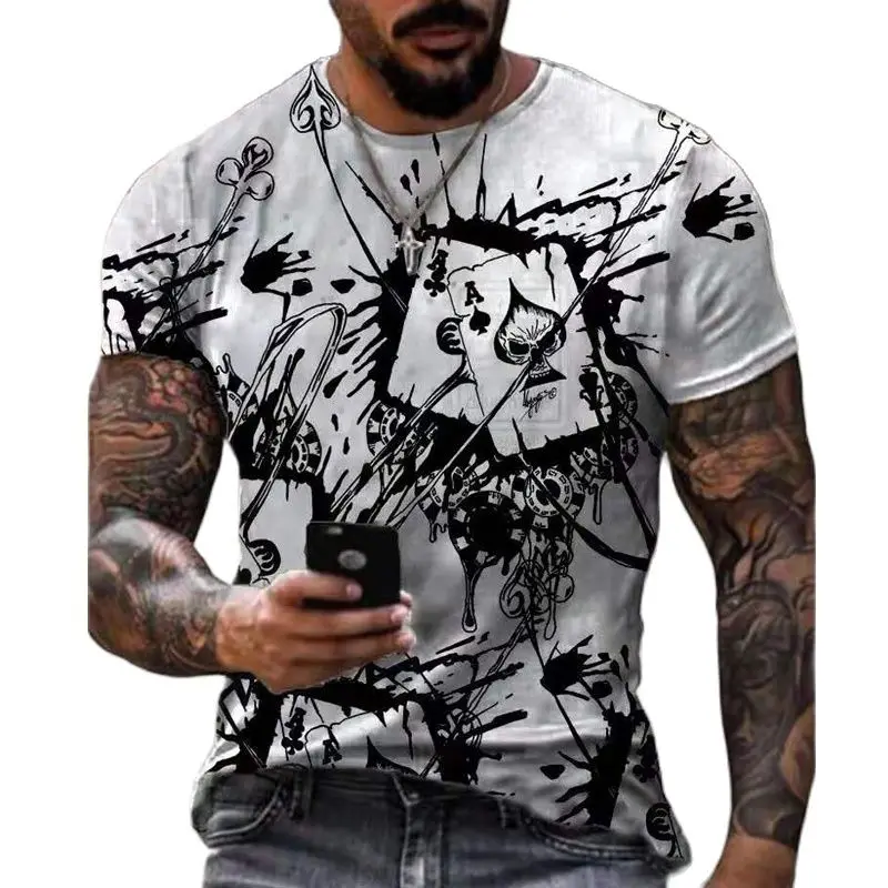 

Skull Spade Poker T-shirt Men's Horror 3D Printed T-shirt Summer Large Comfortable and Breathable T-shirt Top