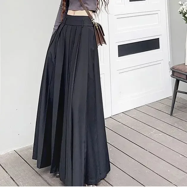 

Ankle Length Women's Long Suit Skirt Autumn Korean Elegant Solid Large Hem High Waist Pleated Long Skirt for Women P673