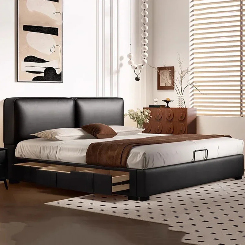 

French Style Double Bed Unique Wooden Bedding Twin Double Bed Lit Pliable Camas Moderrnas Inteligentes Bedroom Furniture