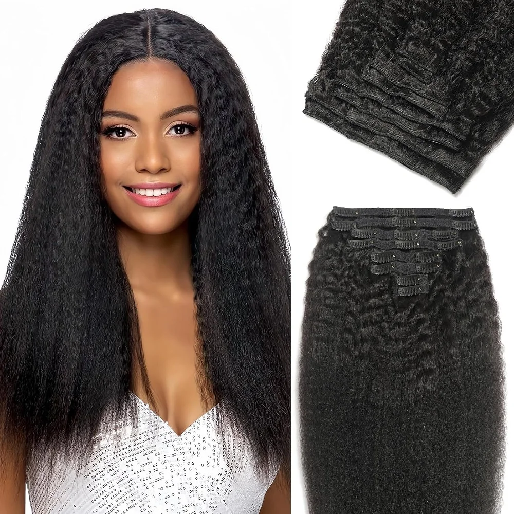 

200 г зажим для волос на всю голову Remy, натуральные черные странные прямые волосы на заколке, настоящие человеческие волосы, 8 шт.