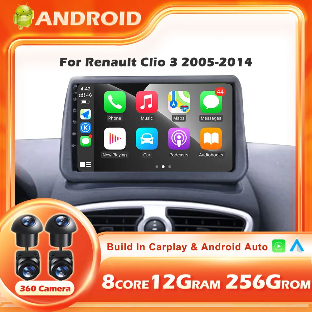 Car Stereo Radio For Renault Clio 3 2005-2014 Car Multimedia Player Carplay Android Auto 4G Wifi NO 2din DVD