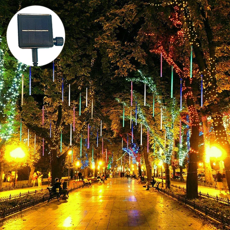 

New 8 Tubes Solar LED Meteor Shower String Lights 50/30cm Garland Street Lamp Decoration Outdoor Decor 2024 Christmas Holiday