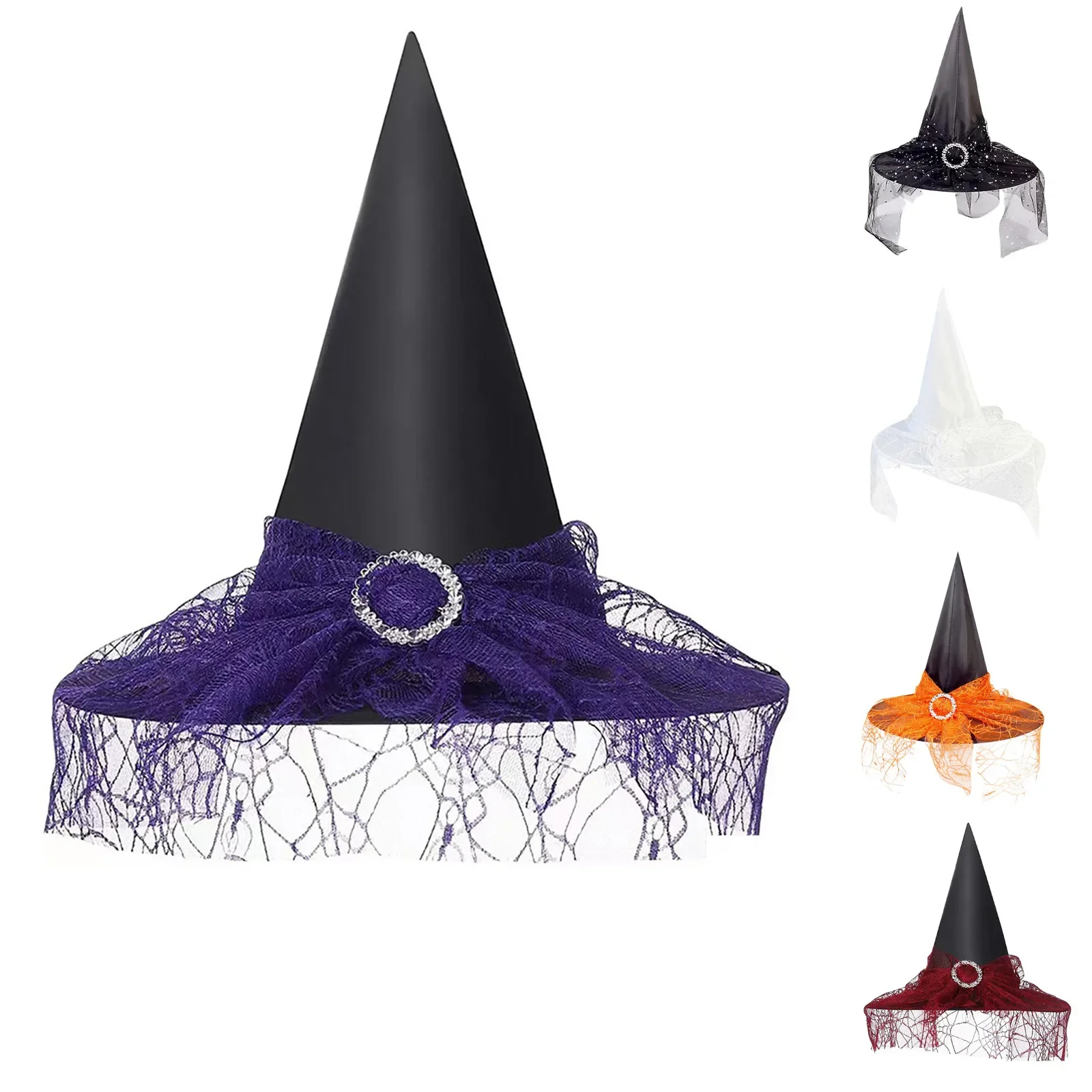 

Halloween Cosplay New Pleated Witch Hat Party Witch High Hat Black Oxford Cloth Witch Costume Makeup Props in Multiple Colors