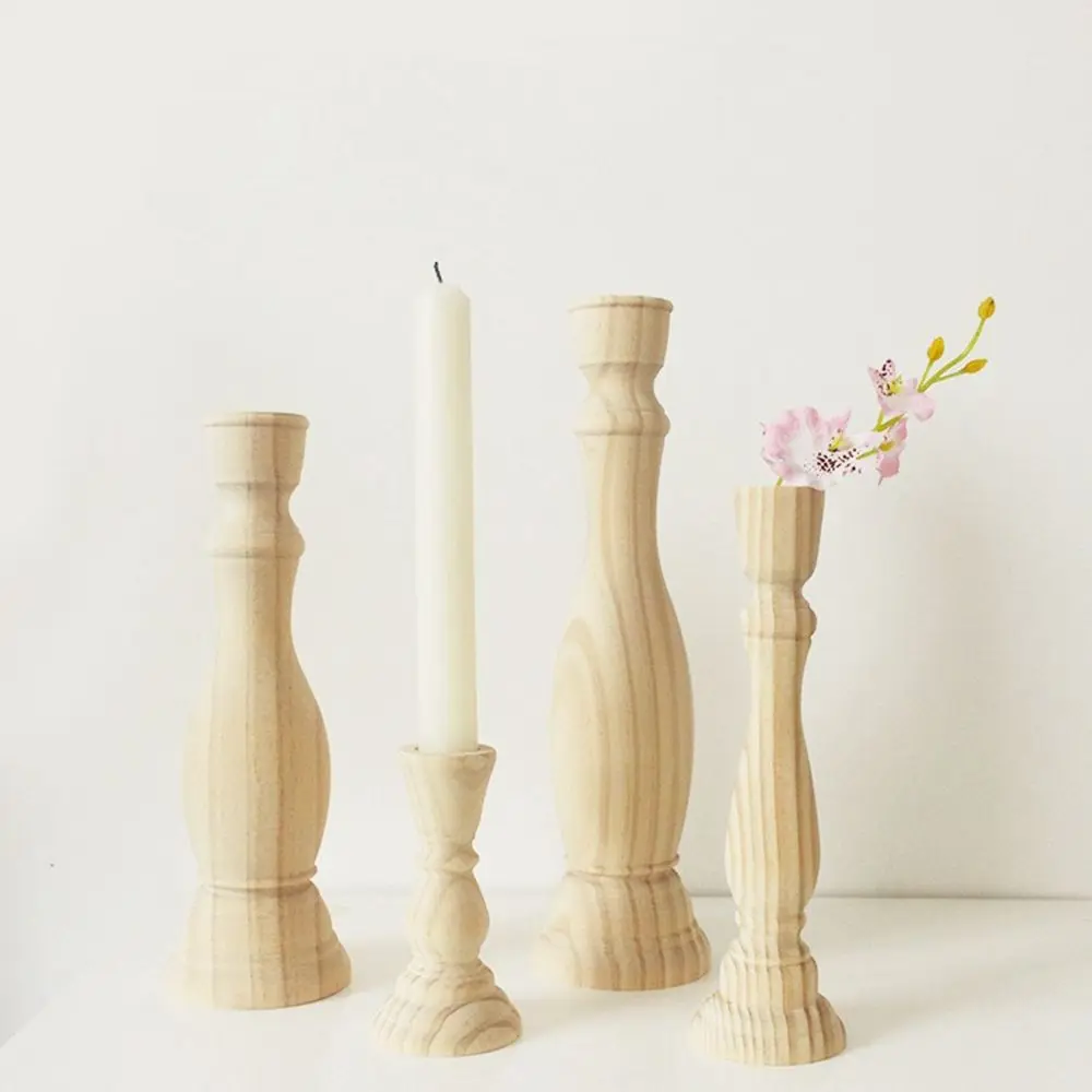 

Smoothed Decorations For Party Home Wedding Unpainted Retro Wood Candle Holders Candle Stand Candlesticks Holders Candelabros