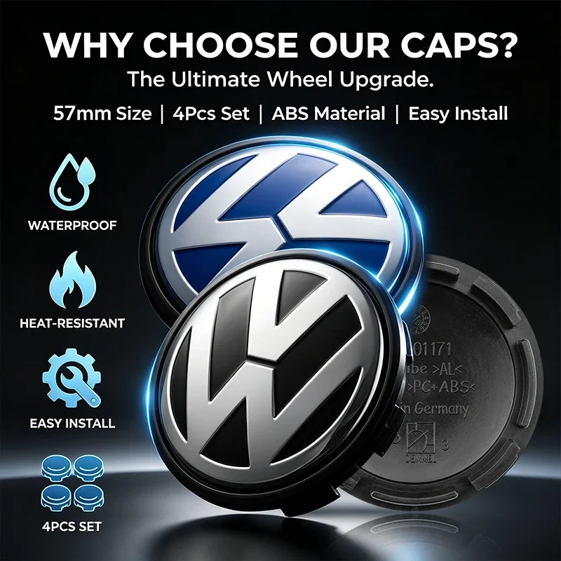4-teiliger Auto-Radnabenkappen-Aufkleber, Reifen-Emblem-Abzeichen für VW Jetta MK5 MK6 Golf-4 5 6 7 Passat 3B7 601 171 B5 B6 B7 – Detail 1