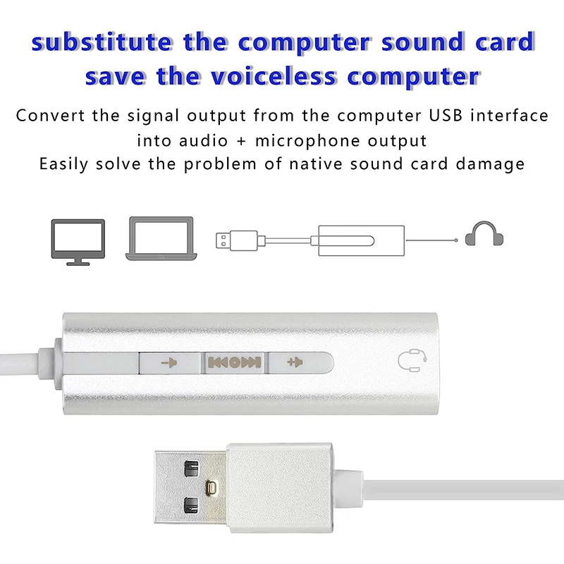 USB External Sound Card 3.5mm Aux Stereo Audio Adapter Converter Cable with Adjustable Volume HiFi Voice 7.1CH for Headset PC