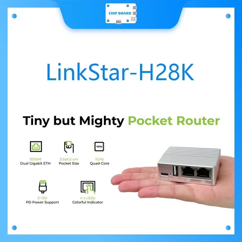 LinkStar H28K Quad-core PCIE/RGMII Gigabit Port Travel Router PCIE/RGMII Host RK3528A Metal case