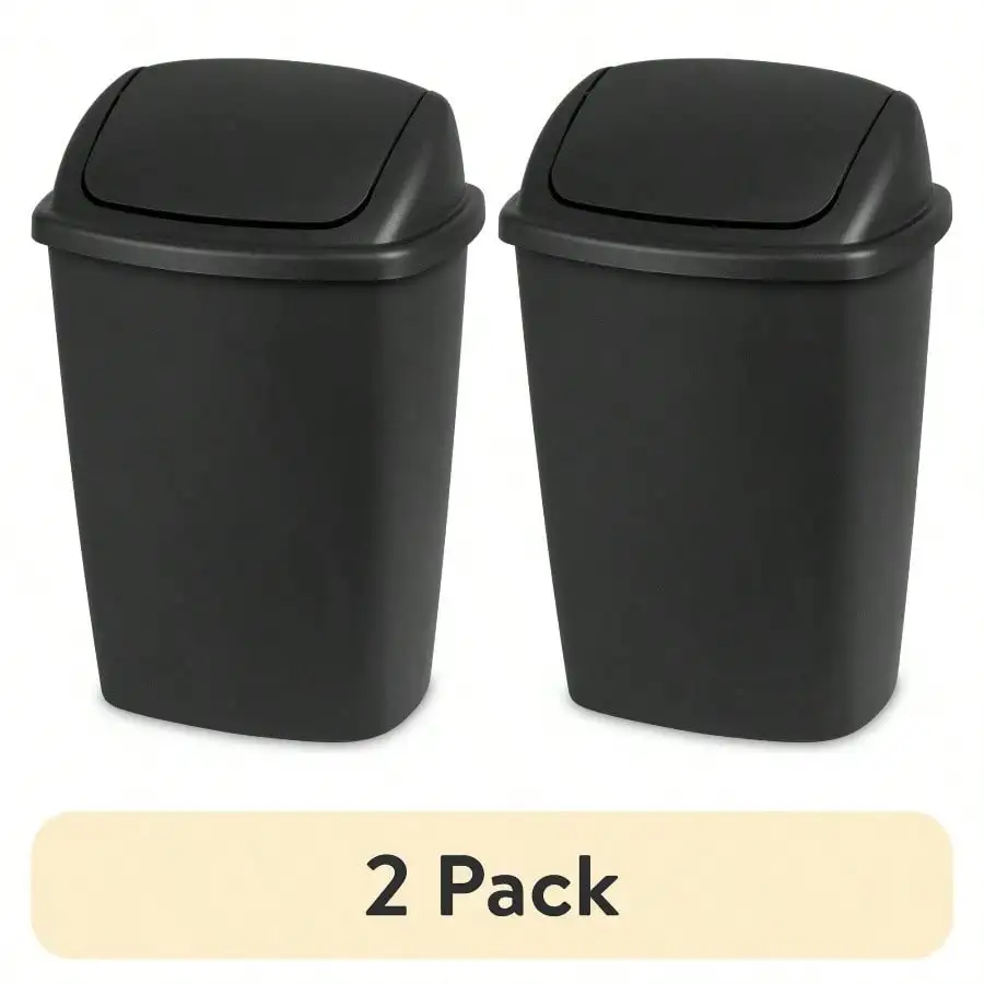 

(2 pack) Kitchen Trash Can, 7.5 Gallon Plastic Garbage Bin with Swing Top Lid, Black