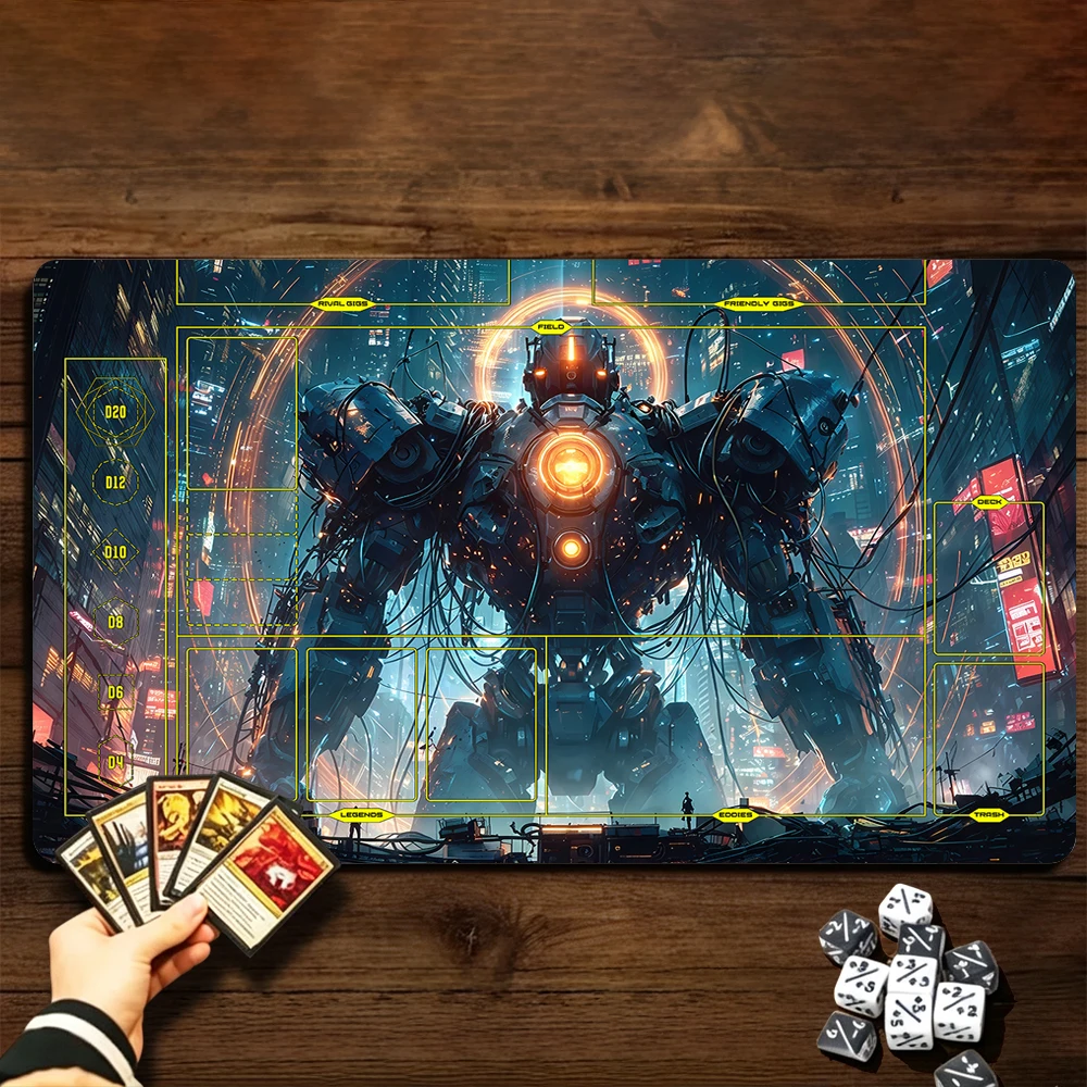 Giant Mecha War God Cyber TCG Playmat Magic Playmat with Stitched Edge Anti-slip base Gathering Gaming Mat Trading Card Game