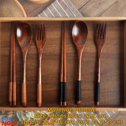 1 Set Handmade Japanese Natural Wood Chopstick Spoon Fork High-grade Tableware Set Bamboo Utensil Home Kitchen Dinnerware Suit