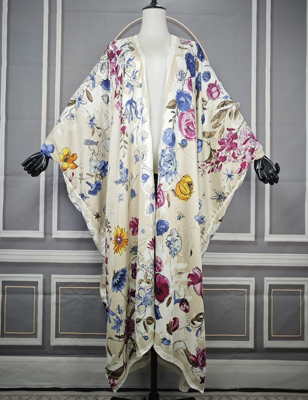 Dames zomer strand vakantie twill zijden bikini cover-up mooie bloemen open voorkant KImono in etnische stijl badmode vesten