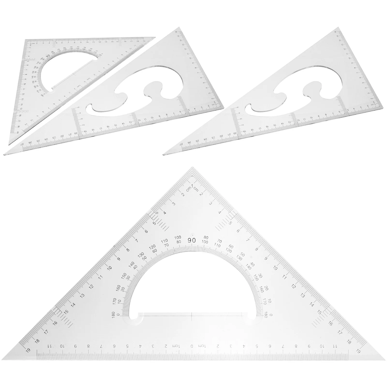 4pcs Triangle Plastic Measure Rulers Kit For Drawing Measurement Tools Set Square Set Multi-Functional Geometric Rulers
