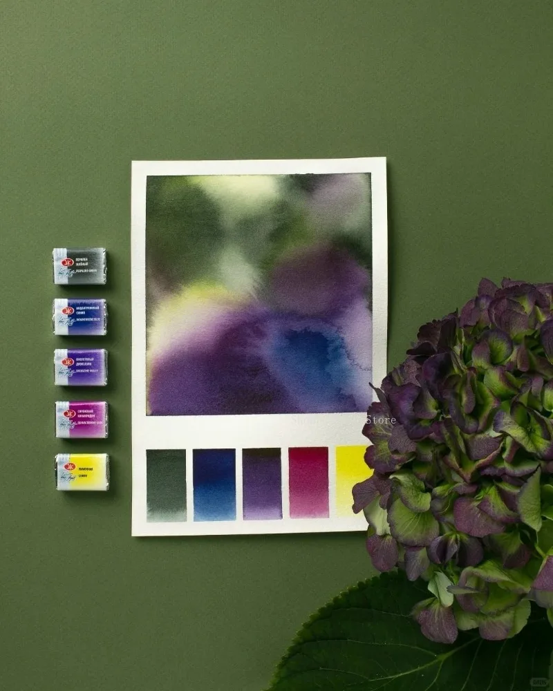 White Nights Künstler-Kollaborations-Reiseset 12 Farben Professionelle Aquarellfarben 24 Vollpannen mit Extra Feinen Künstlerqualitätspigmenten – Detail 12