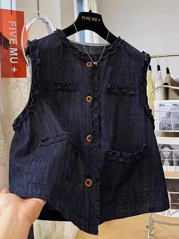 

Premium Large Size 300 Pou Korean Sle Wood ain Svel Denim Vest ex Summer Thin Outerwear Youth Faion
