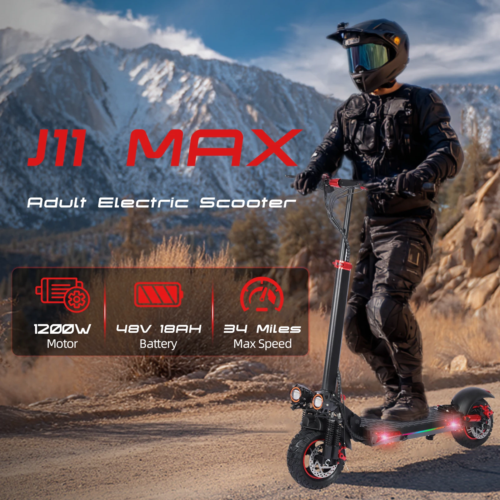 

J11 Electric Scooters 1200W Motor 48V18ah Electric Scooter Adult Max Speed 34Mile 11'' Tires Portable Folding Electric Scooter