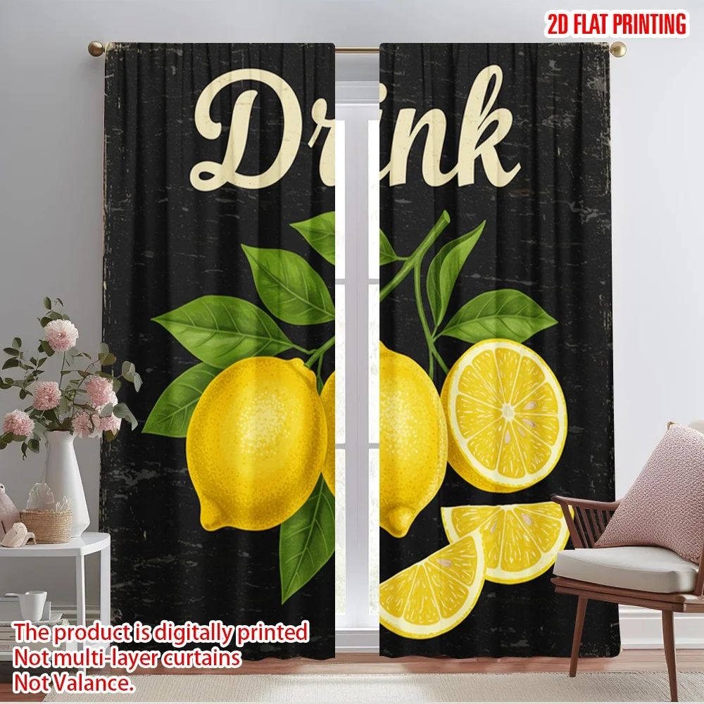 

2pcs 2D flat printing Curtains Lemon Citrus Fruit Drink Polyester Without Electricity Party Decorations Perfect for All Season