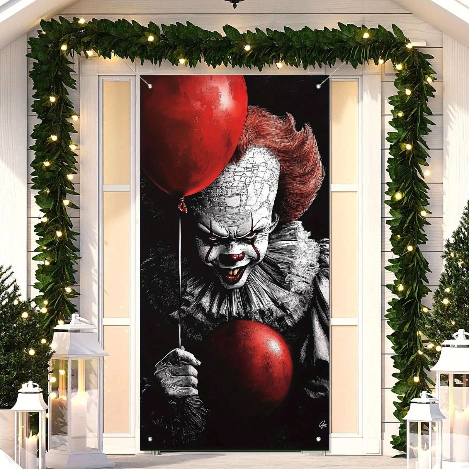 لافتة باب ثنائية الأبعاد، قطعة واحدة، لافتة باب Clown Penny Wise 2D - ديكور حفلات مخيف ومخيف، ديكور الهالوين #1