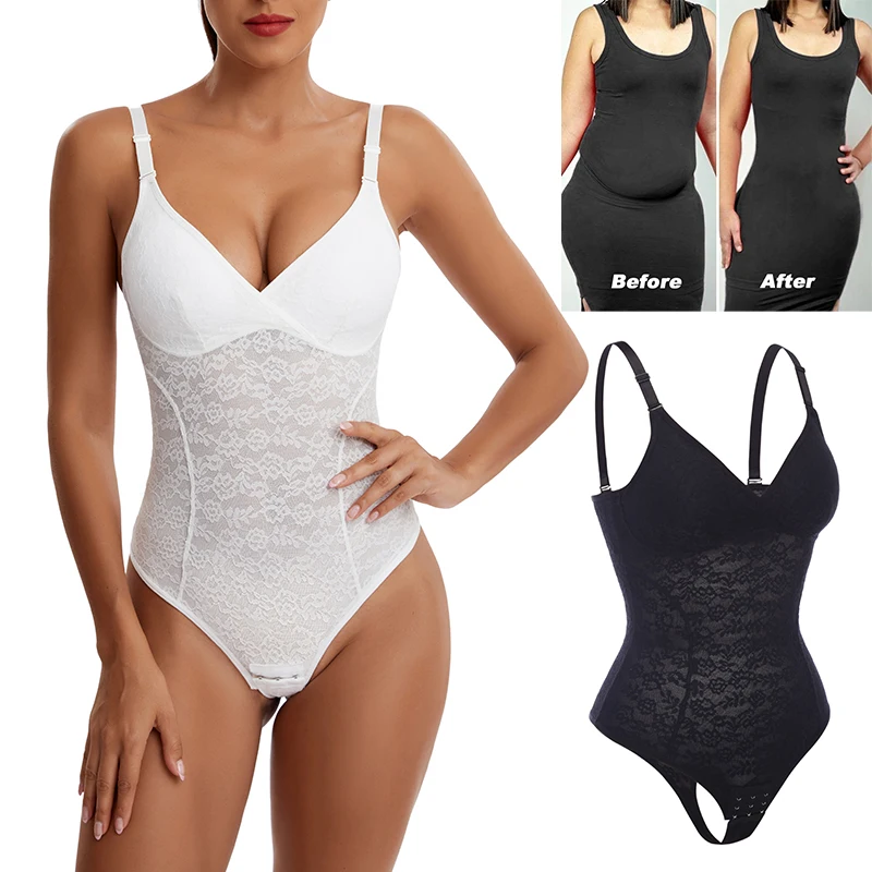 3 In 1 Lace Thongs Bodysuit Women Shapewear Seamless Full Body Shaper Slim Waist Tummy Control Underwear Flat Belly Smooth Faja