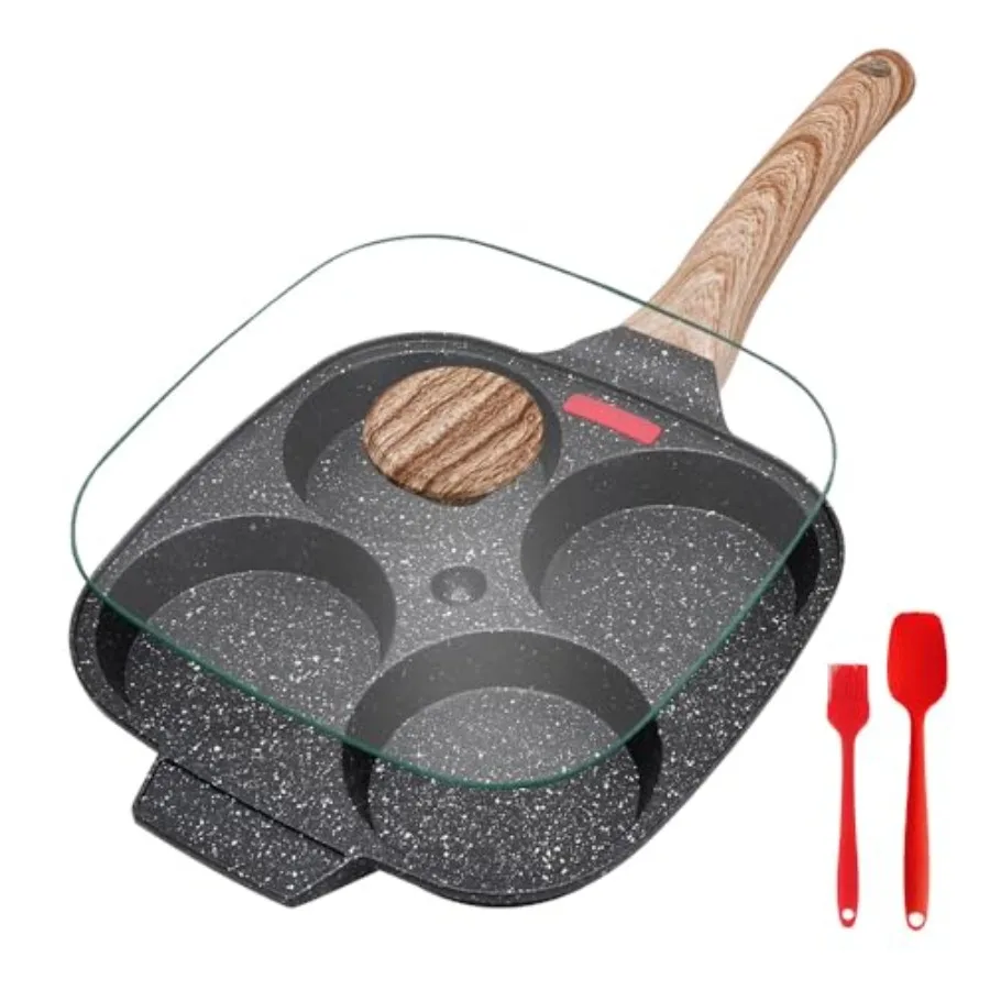 

Сковорода для жареных яиц Сковорода для яиц с крышкой с антипригарным покрытием, 4 чашки, сковорода для блинов, плита из алюминиевого сплава для завтрака, индукционная совместима