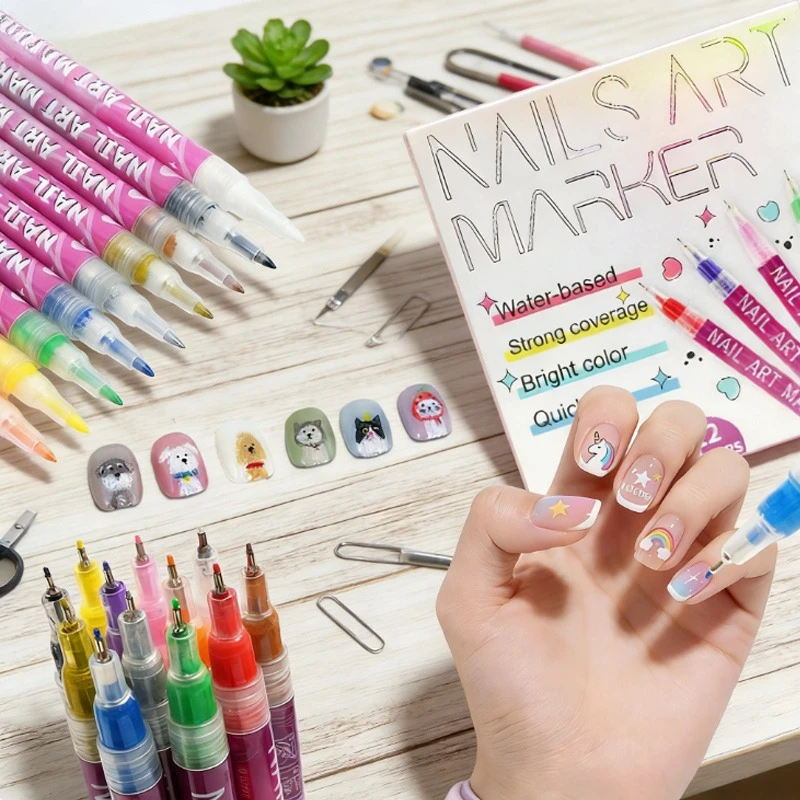 

0.5/0.7mm 12color Nail Art Pen Set Quick-drying Waterproof Strong Coverage for DIY Nail Graffiti Decoration