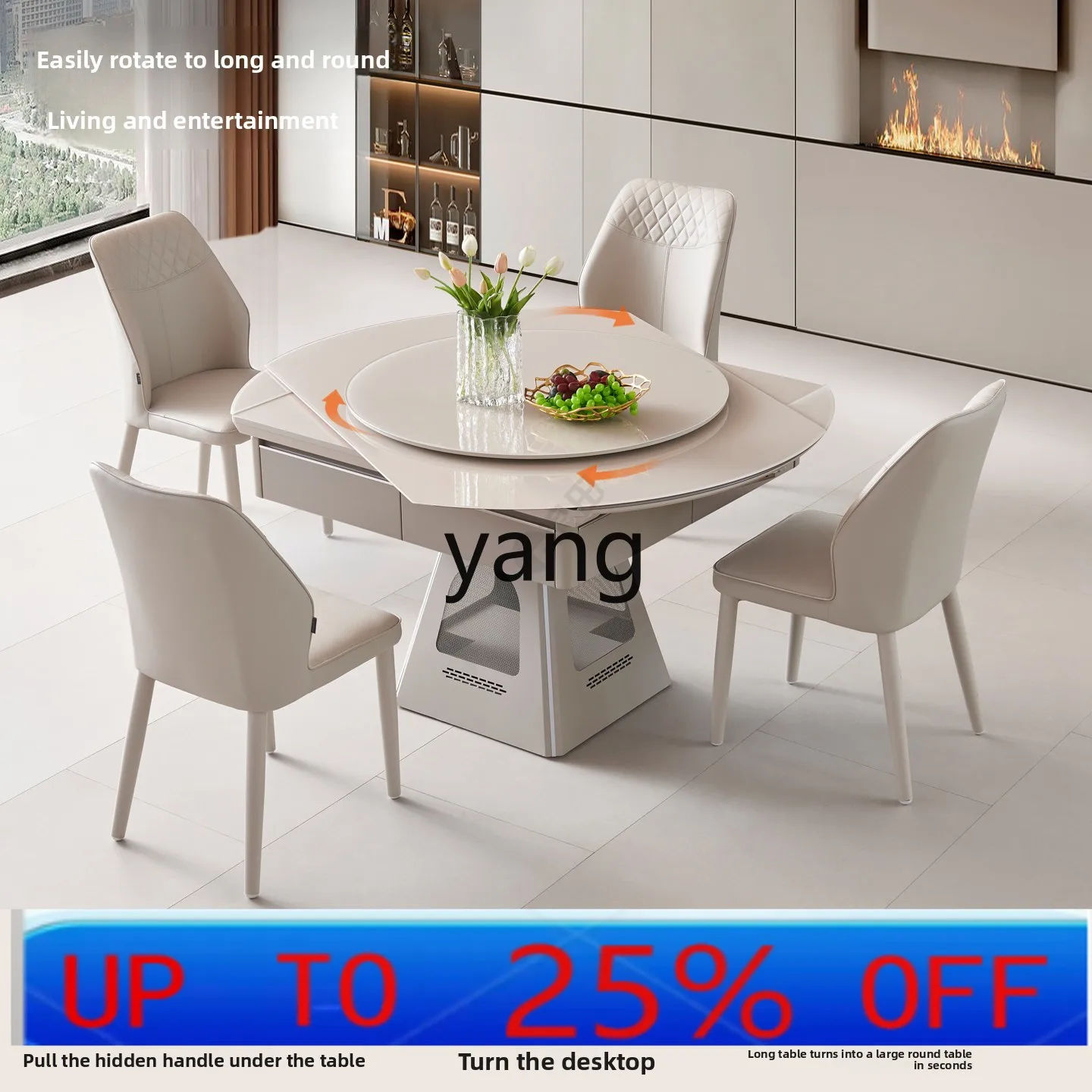 

CX mahjong table and dining table dual-purpose fully automatic household integrated rotating long table becomes round