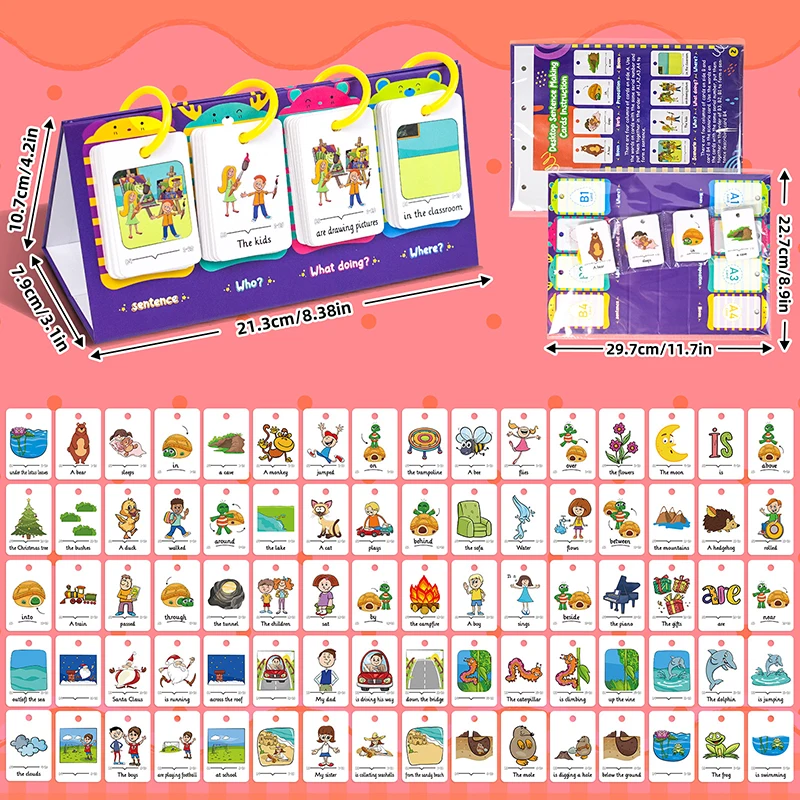 Kid Word Fiszki Flip Chart Word Builder Sight Words Desktop Flash Cards Nauka matematyki Alfabet Kształt Poznawcza zabawka edukacyjna