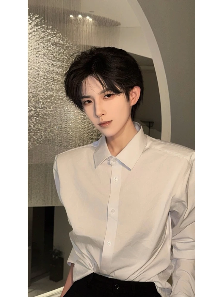 

Naples Men's White Fce Lined Long Sve irt Autumn Winter Briti Sle Faion Inner Wear Suit Jaet Trendy