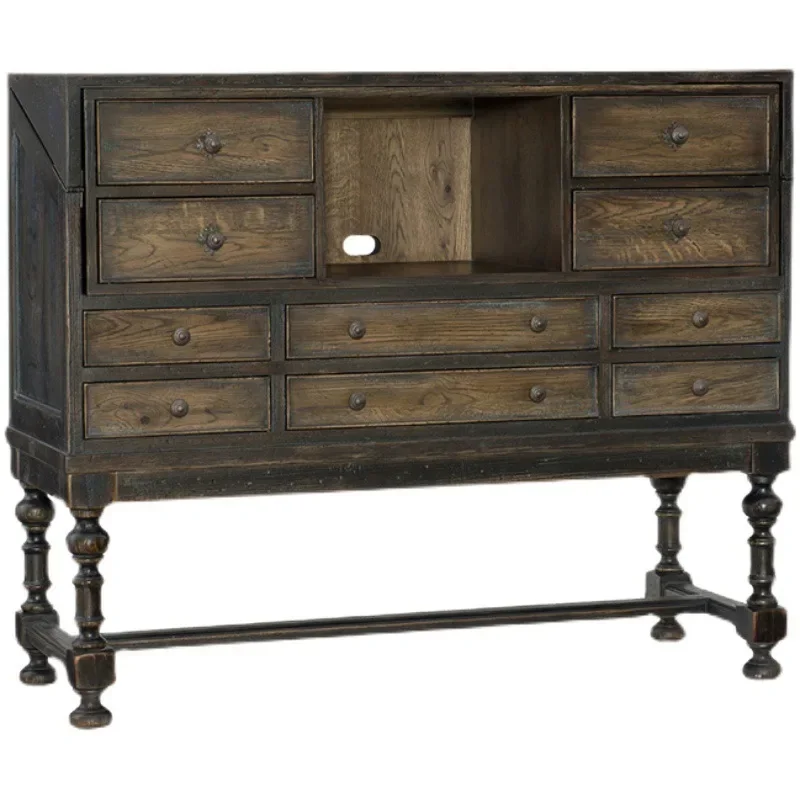 

American oak solid wood chest French antique old locker bedroom retro storage cabinet study office desk