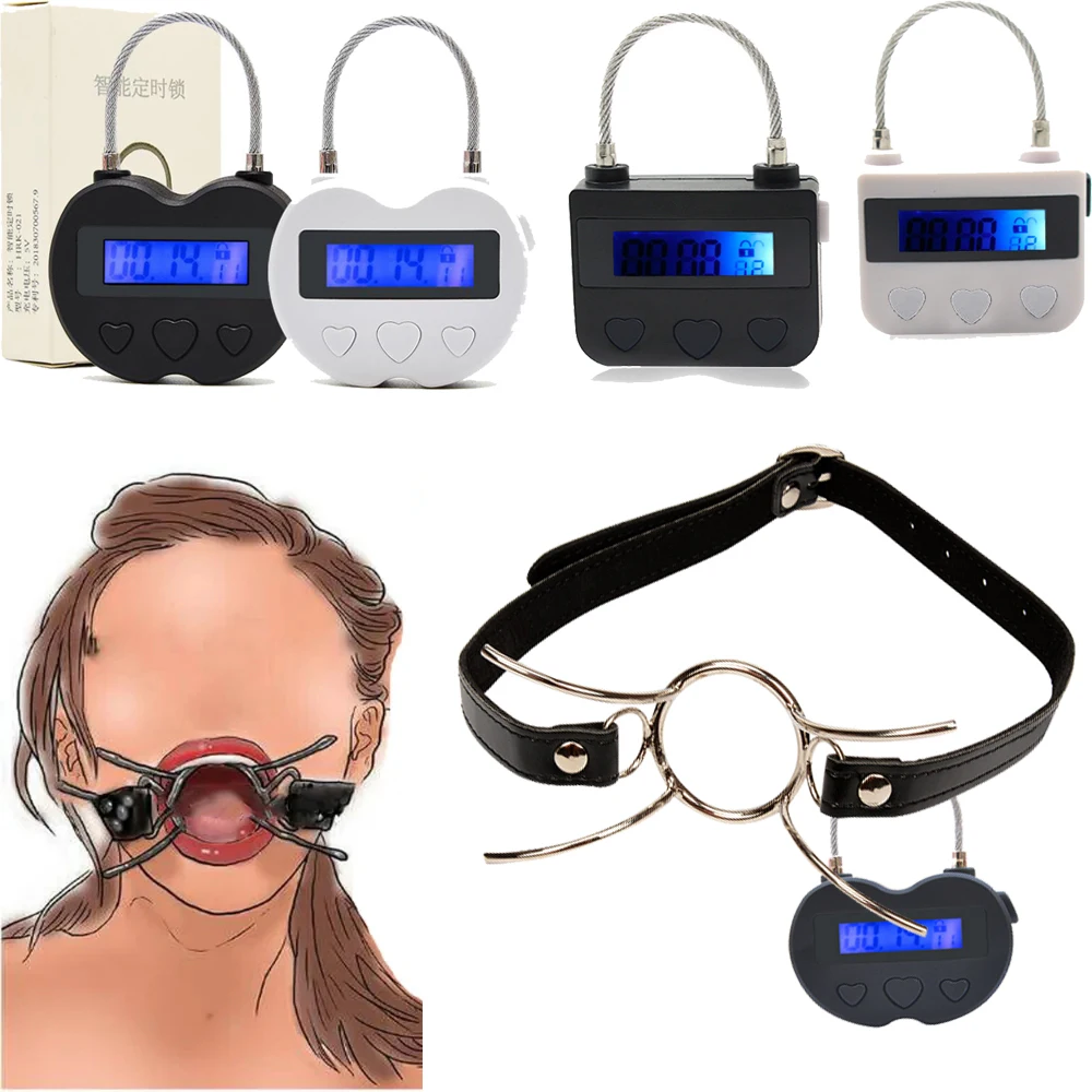 BDSM USB Digital Time Lock Open Mouth Spider Gag Bondage Restraints Electronic Timer Switch Erotic Accessories for Adult Game