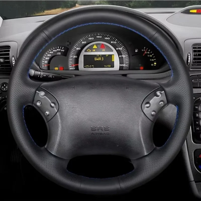 

Custom Car Steering Wheel Cover Black Microfiber Leather For Mercedes Benz W203 C-Class 2001-200 Hand-stitched Auto Interior